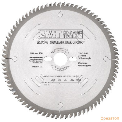 295.078.10M CMT Диск пильный 250x30x3,2/2,2 10° чередующийся прямой-прямой-трапеция зуб Z=78