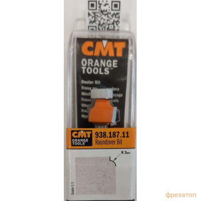 938.187.11 CMT Фреза радиусная радиус=3 (нижн. подш.картридж) хвостовик S=8 D раб.=18,7 радиус=3 