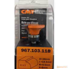 967.103.11B CMT Фреза радиусная радиус=9,5 (Карниз) (верх. подш.) хвостовик S=8 D раб.=38,05 967.103.11B CMT Фреза радиусная радиус=9,5 (Карниз) (верх. подш.) хвостовик S=8 D раб.=38,05
