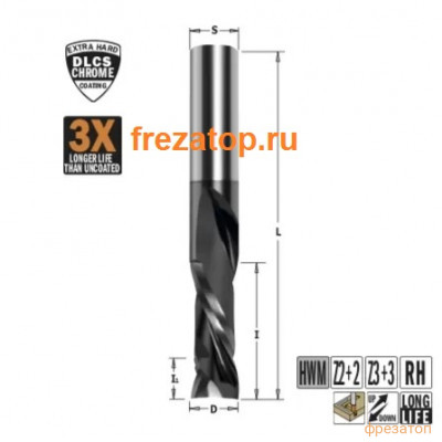 190.121.41 CMT Компрессионная спиральная фреза с покрытием DLCS Z2+2 HWM 12x42x90 S=12 RH